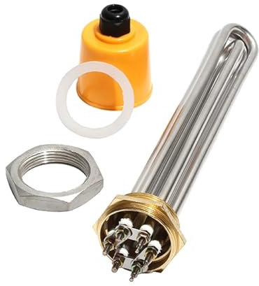 AUPERS 1 1/2 Copper Thread Immersion Water Heater with Accessory 304SUS Electric Heating Tube for Tank 3KW/4.5KW/6KW/9KW/12KW Reality(220V_3KW 203MM 304SUS)