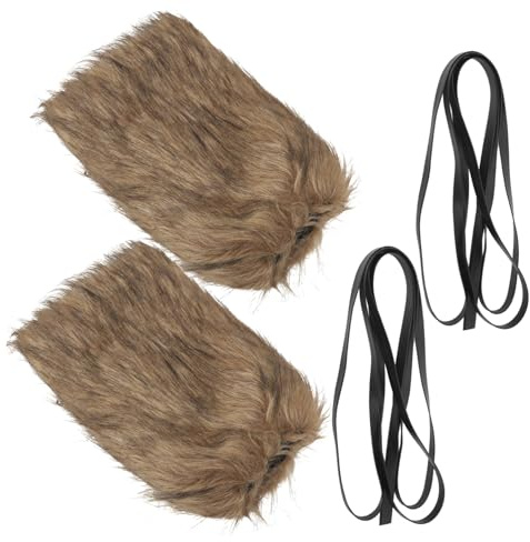 VOSAREA Wikinger-Cosplay Pelzstiefelüberzieher Kunstpelz Beinstulpen Mit Elastischen Riemen Unisex Beinwärmer Für Halloween Mittelalter Kostüm 2 Paar