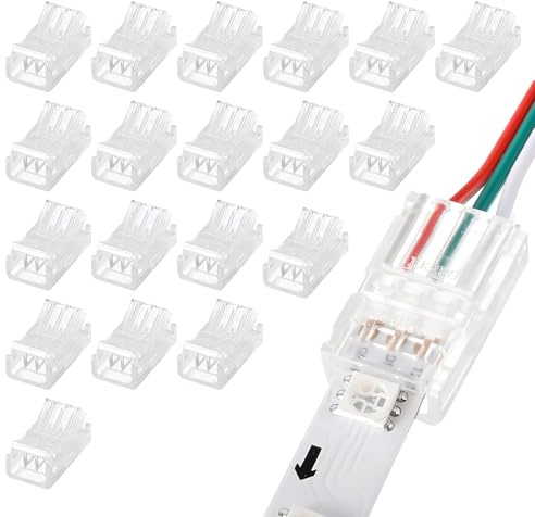 Chihutown 20Pcs 3-Pin 10mm LED Strip Connectors, Transparent Solderless LED Linghting Adapter, Quick Connector Strip to Wire, Gapless Track Lighting Connectors