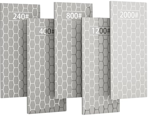 Lehwoik Diamant Schleifsteine, 5 Stück Diamantschleifsteine mit Honigwabenoberfläche, Messerschärfer Diamant für Küchenmesser, Scheren, Outdoor-Werkzeuge | Grob bis Fein, 240/400/800/1200/2000#