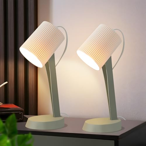 meoaow Nachttischlampe Wohnzimmer Tischleuchte mit Kabel - 2er Set | Tischlampe 37.4 cm Grün E14 Kleine Lampe Moderne Landhausstil für Esstisch Schlafzimmer - Ohne Leuchtmittel