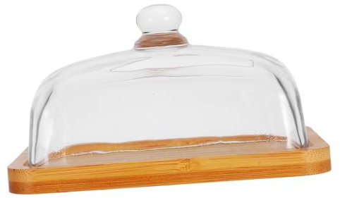 GRIRIW Soporte Para Pasteles Rectangular Tapa De Vidrio Bandeja De Mantequilla Para Mostrador Para Servir Postres Bocadillos y Pasteles Color Natural