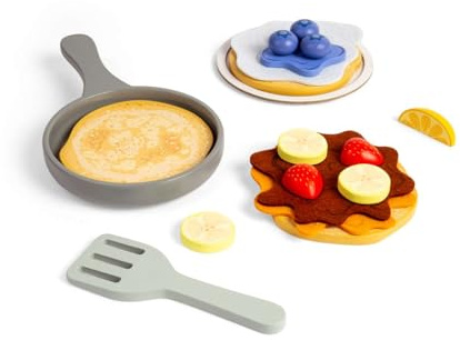 Bigjigs Toys Pancake Set, 16 Piece Wooden Pancake Toy & Kitchen Accessory