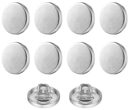 QUARKZMAN 10 Stück Knöpfe 11,5mm Metall Flache Buttons zum Annähen Runde Bastelknöpfe für Bekleidung Hosen Mantel Jacken Blazer Hemd Anzüge Dekorieren Handwerk Selber Machen, Silber