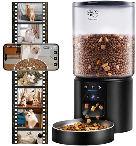 Frienhund 5L Automatic Cat Feeder with 2K HD Camera: 5G WiFi Automatic Dog Feeder with Night Vision,Cat Food Dispenser with Freshness for Multiple Pets,Detachable for Easy Clean-21 Cup (Sealed Outlet)