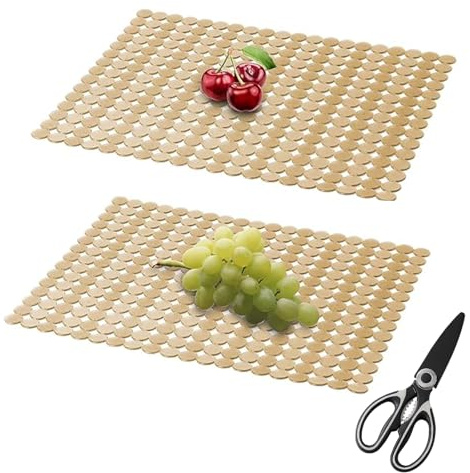 Spülbeckeneinlage, 2 Stück Spülbeckenmatte, 30 x 40 cm Spülmatte, PET Zuschneidbar Spülbeckeneinlage, Abtropfmatte, Blanco Spüle Zubehör, Mit Schere, Für Keramik/Edelstahl Spülen (Bronze)