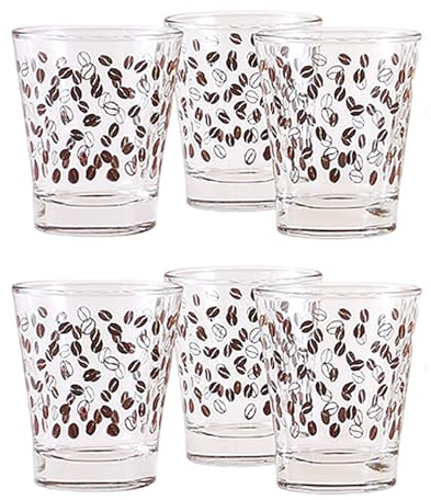 Set 6 Tazzine per caffé in vetro ml 60 tazza chicchi caffeino moka orzo ginseng bar casa ristorante particolari moderne