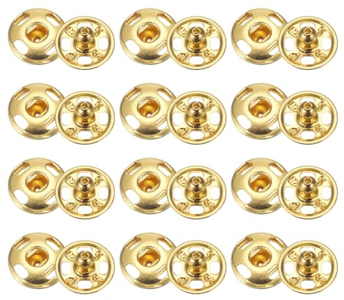 QUARKZMAN 48 set sybara tryckknappsset, 7 mm sytillbehör metallknappar, pysselknappar, ersättningsknappar, syknappar för jacka, kläder, jeans, väskor, plånbok, handväska, knappar, guld