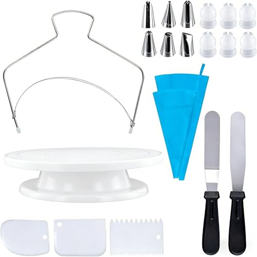 SINJEUN 21 delar tårttallrik, vridbart set, 28 cm roterande tårtstativ, roterande tallrik för kakor, kakor, vit