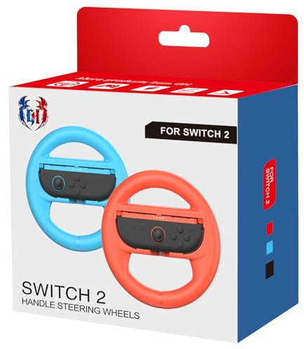 GH Switch 2 Steering Wheel for Mario Kart World, Mario Cart Racing Wheel Accessories Compatible with Nintendo Switch 2, Joy Con Games Controller (Blue & Red)