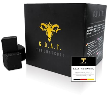 G.O.A.T Kokosnuss Kohle 10 kg 100% Kokusnussschale geruchlos geschmacklos, dampfarm & umweltfreundlich - perfekt für Lange Grill-Sessions im freien und unterwegs - Premium Ware