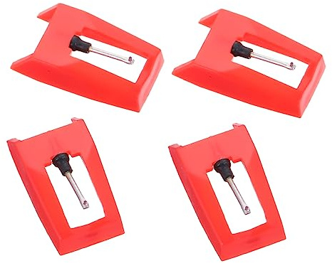 SWOOMEY 4 Stück Ersatznadeln für Plattenspieler und Grammophon aus Aluminium und Kunststoff Rot Geeignet für Vinyl Schallplatten und Phonographen