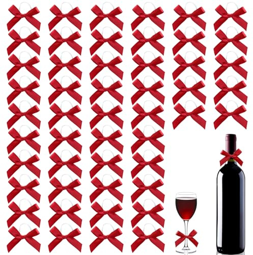 Tarqite 100 Stück Schleifen mit Gummiband, Satinband Deko Schleife, Mini Schleifen zum Basteln für Hochzeit, Geburtstag, Party, Dekoration, Weinflasche, Kunsthandwerk, Valentinstag, Muttertag(Rot)