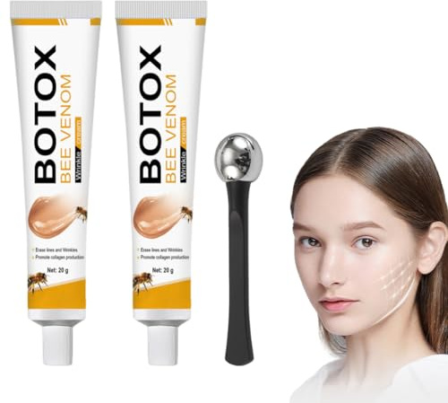 GXGM 2 Flaschen Bienengift-Anti-Falten-Creme, Anti-Falten-Creme für Gesicht und Hals, für alle Hauttypen geeignet (1 schwarzer Augencreme-Applikator gratis), B