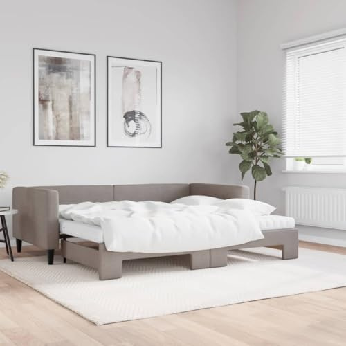 Teenpull Tagesbett Ausziehbar mit 2 Matratzen, Taupe Stoff, 90x200 cm Einzelbett, erweiterbar zum Doppelbett, Robuster Metallrahmen, Vielseitiges Schlafsofa für Wohnzimmer und Gästezimmer