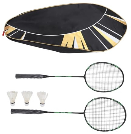 Luqeeg Badmintonschläger Set, 2 Carbon Aluminium Schläger, Stark Und Ausgewogen Für Den Angriff, Mit 2 Federbällen Und Einer Tragetasche, Trainingsgerät Für Männer Und Frauen (Schwarz Grün)