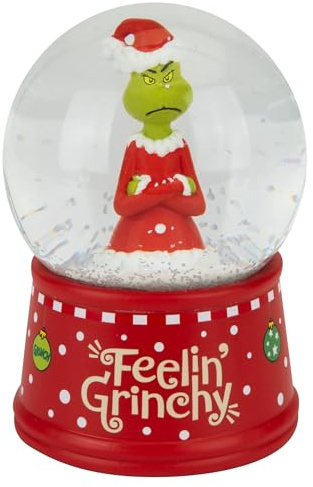 PMS Grinch Schneekugel aus Kunstharz, 10 cm, offizielle lizenzierte festliche Dekoration mit Sockel Feeling Grinchy, Weihnachtsschmuck zum Sammeln mit glitzerndem Schnee-Effekt, saisonales