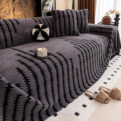 FANSU Plüsch Sofadecke Sofabezug L Form 1 2 3 4 5 Sitzer Jacquard Sofaüberwurf Decke rutschfest Sofabezug Ecksofa Universelle Couch Bezug Sofaschoner Sofa Decken Couch Überwürf (Grau,180x230cm)