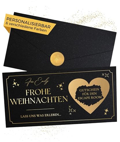 Joli Coon Personalisierter Weihnachtsgutschein, Weihnachtskarte | Glitzerpapier, Folienveredelung in Wunschfarbe, passendes Kuvert, Siegelsticker, für persönliche Weihnachtsgrüße