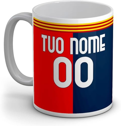 quickgadget Idea Arredo Casa regalo Tazza Sport in ceramica sport per tifoso calcio Cagliari, personalizzato con nome e numero