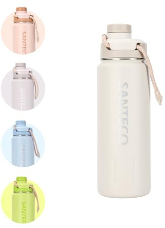 SANTECO Bouteille d'eau isotherme de 710 ml en acier inoxydable avec dragonne et bouchon à large goulot - Anti-fuite - Double paroi - Garde les boissons chaudes et froides pendant la randonnée et le