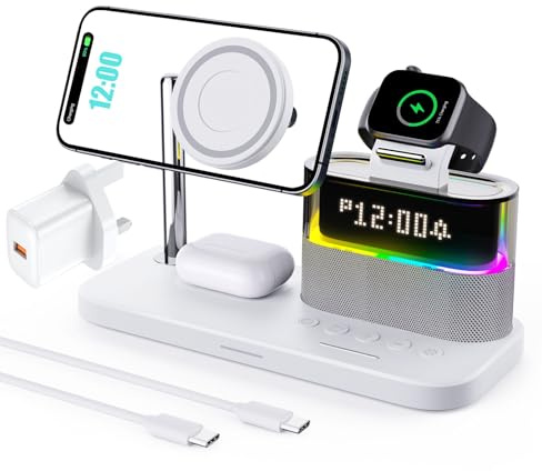 Charging Station,Wireless Charger Stand For Apple Devices,Tech Gadgets | Alarm Clock,Light,15W Fast Charger,33W Plug,Bedside Docking Station For iPhone17 16 15 14 13 Pro Max AirPods Apple Watch