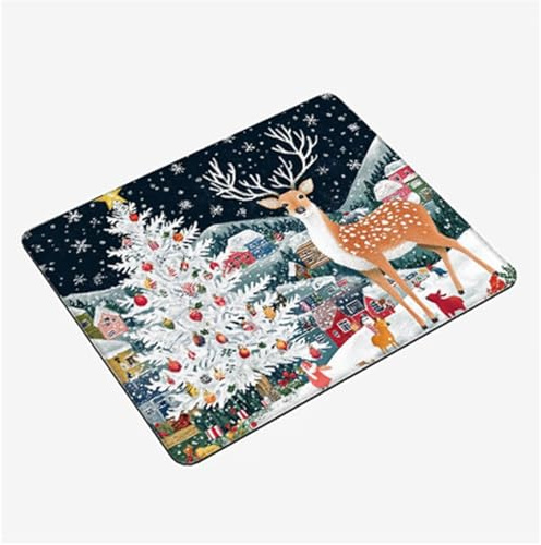 Alfombrilla Ratón Navidad Mini Mousepad 40x30cm, Árbol Alfombrilla Gaming, Tapete Escritorio con Bordes Cosidos, Protector Escritorio con Base Goma Antideslizante Oficina Accesorios Gaming S0-330