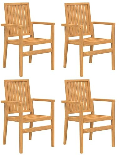 Nqyjm Utomhusstol, stapelbara trädgårdsstolar, set om 4, 56,5 x 57,5 x 91 cm, teak, för trädgård, strand, balkong, terrass, camping