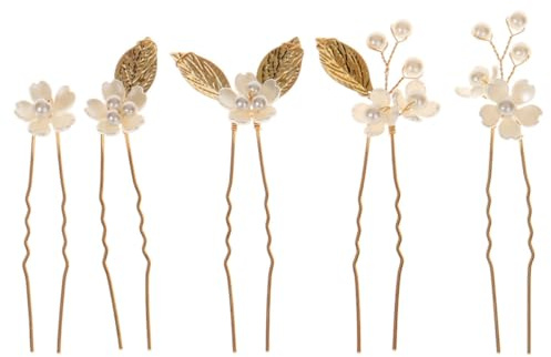 ULTECHNOVO Lot de 5 Épingles à Cheveux en Alliage Doré, Fourchettes à Cheveux Mariage à Motif Quatre Feuilles, Accessoires Coiffure pour Mariée, Soirée et Cérémonie, Décor Floral Élégant