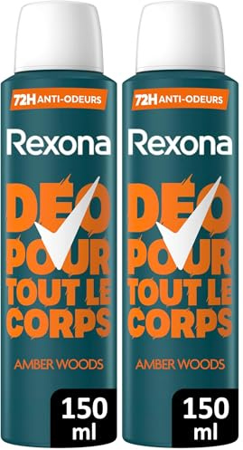Rexona Men - Déodorant Spray pour Tout le Corps - Amber Woods - Protection Anti‑Odeurs 72h - Sans Alcool - Anti‑Traces - Utilisable Aisselles, Corps & Zones Intimes - Fraîcheur Durable -150 ml