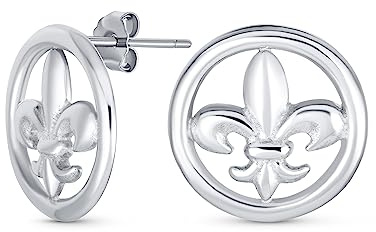 Boucles D'Oreilles Clous En Argent Sterling .925 Légères Pour Femmes Hommes Adolescents Avec Symbole Ancien Fleur De Lys Cercle Disque