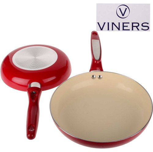 Viners 2-Piece Ceramic Interior Frying Pan Set, Red