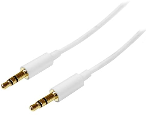 StarTech.com Cavo audio stereo slim da 3,5 mm bianco 1m, M/M, Cavo per cuffie da maschio a maschio, Mini jack da 3,5 mm (MU1MMMSWH)