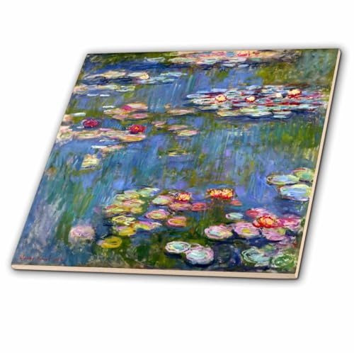 3dRose Water lilies by Claude Monet - impressionism - impressionist waterlilies on pond - famous fine art 12 Inch Ceramic Tile