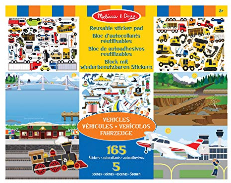 Melissa & Doug Wiederverwendbare Stickerbücher Autos & Fahrzeuge | Reiseaktivitäten für Kleinkinder | Wiederverwendbare Sticker ideal für unterwegs im Auto oder Flugzeug |Kinderbücher Alter 3-4 Jahre