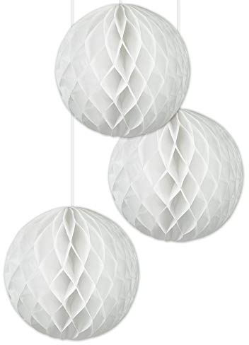 EinsSein 3X Boules en nid d'abeille Supreme 25cm Blanc Boule Papier Boules de Rose Banderole Pompoms Pom poms Porte clefs Decoration Fleurs Anniversaire Table Plan eventail éventail en Birthday Soie