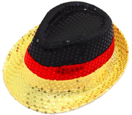Deutschland Pailletten Hut Schwarz-Rot-Gold - Auffälliger Glitzerhut für Fans - Partyhut Fanartikel für Fußball EM, WM & Public Viewing - Unisex Kopfbedeckung Kostüm Accessoire Damen & Herren