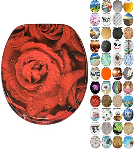 Sanilo WC Sitz mit Absenkautomatik, viele neue Toilettendeckel zur Auswahl, hochwertige Oberfläche, einfache Montage, stabile Scharniere (Rosen)