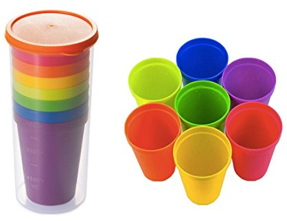 Xrten Ensemble de 7 Gobelets Plastiques Réutilisables Couleur, Tasses Portables pour Le Voyage, Arc en Ciel Tasses pour Enfants