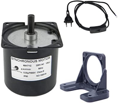 CHANCS Permanentmagnet-Synchrongetriebemotor 220V 60KTYZ 2,5RPM Drehmoment 80Kgf.cm mit Halterung und Stromkabel Mini-Getriebe Elektromotor