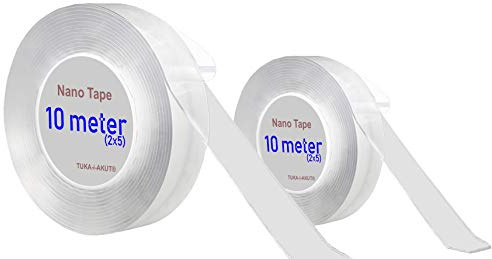 TUKA 10m Nano Cinta Adhesiva de Doble Cara, Reutilizable, Lavable, Extraíble, Sin rastro, Cinta de Fijación Adhesivo Fuerte, Pared Cocina Baño Alfombra Foto Fijación, Transparente, TKD5044 10m(2x5)