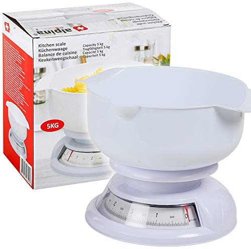 URBN-CHEF White Classic Analogue Dial Measuring Baking Cooking Kitchen Scale With 5KG Bowl