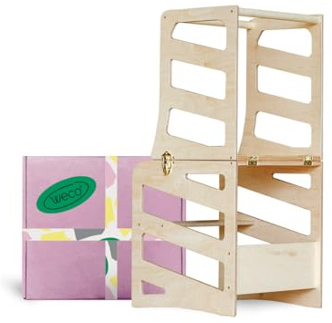 Kinder Lernturm 2 in 1 weißer Tritthocker Learning Tower Schreibtisch Montessori Möbel Küchenhelfer faltbar