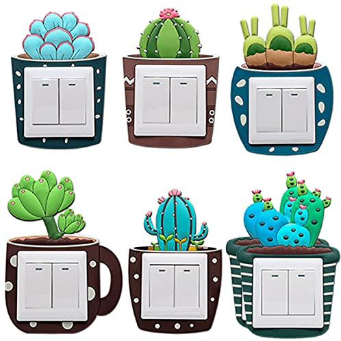Cactus - Interruptor de pared fluorescente (7 piezas, 7 unidades, efecto efecto adhesivo, interruptor de pared, para decoración de casa, pegatina luminosa, funda de protección para habitación de niño
