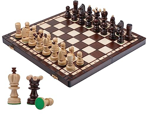Schachbrett Holz Hochwertig Größe XL | Master of Chess Schachspiel Holz Klassisch Braun | Chess Set 42cm | Klassisches Familienschach - Schachbrett mit Figuren