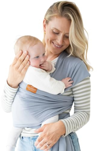 Bärsele för nyfödda till småbarn, 3,2–35 kg – mjuk stretchig rem för baby – säkerhetstestad – handsfree baby wrap bärare – nyfödd sele (neutral grå)