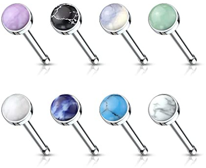 GBJUK Nasenstecker aus Chirurgenstahl mit Halbedelsteinen, 0,8 mm, 8 Stück