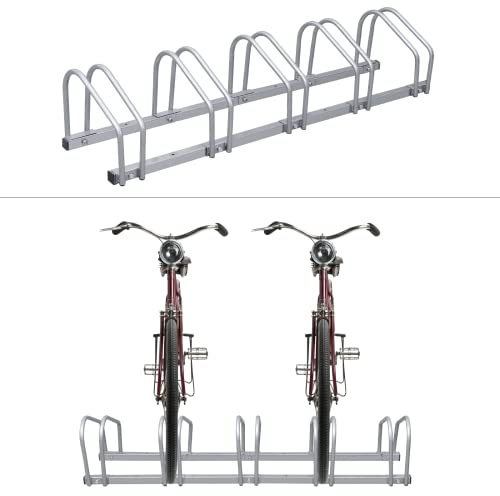 Cecaylie Fahrradständer Für 5 Fahrräder Bodenständer Abstellständer Mehrfachständer Geeignet für Fahrräder von 35-55 cm Stellplatz 30cm verzinktem Stahl Passt auf die meisten Fahrräder 130x32x26 cm