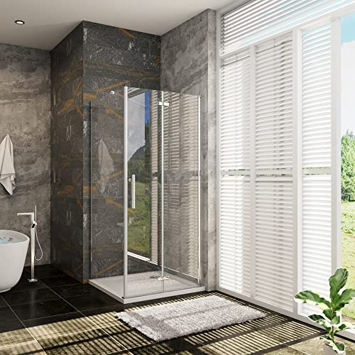 Porta Pieghevole a Libro per Box Doccia Angolare Alto 185 cm con Parete Fissa Misura 70x90 cm in Vetro Temperato Trasparente Anticalcare da 6 mm inclusa barra di supporto da 90 cm
