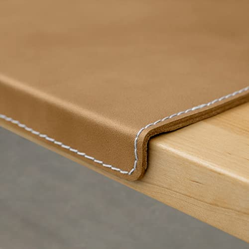 Hamosons - Hochwertige Schreibtischunterlage mit Kantenschutz/Gewinkelte Schreibtischauflage aus Büffel-Leder Größe L, Natur-Beige, Modell 26311